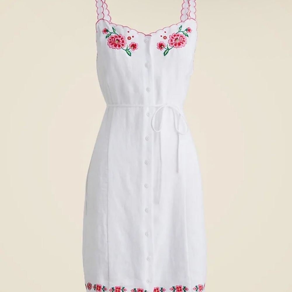 J.Crew Embroidered mini dress in linen NWT